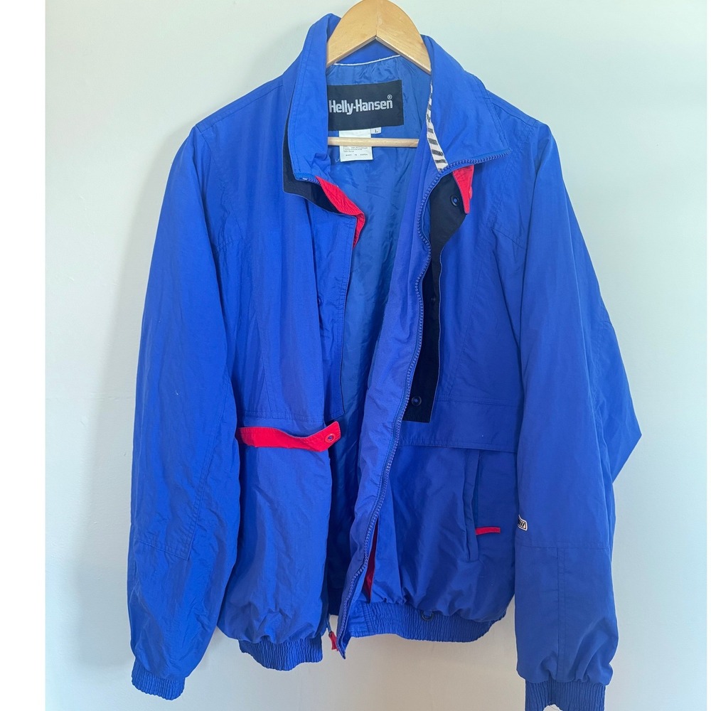 Vintage Helly Hansen Blue Windbreaker Jacket Mens Large Retro Nylon Full Zip
